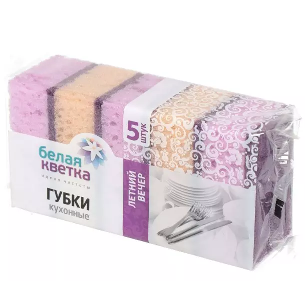 БЕЛАЯ КВЕТКА губки д/посуды летний вечер пористый поролон 5шт 0201