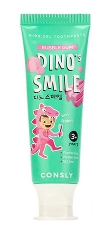 CONSLY паста зубная гелевая детская dino's smile c ксилитом и вкусом жвачки 60г