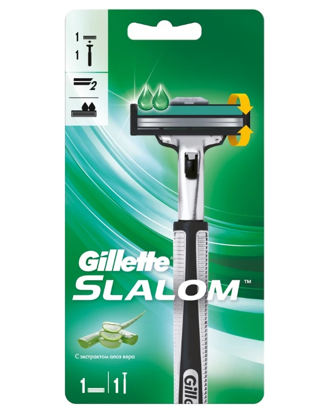 GILLETTE Slalom plus станок д/бритья муж. push clean с кассетой сменной 687/148/418