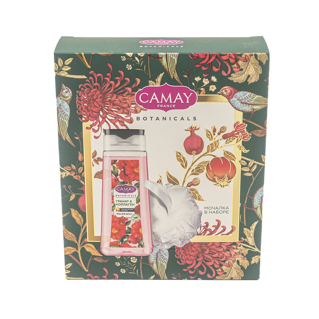 CAMAY набор подарочный цветы граната: гель д/душа, мочалка