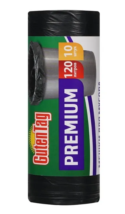 Пакеты д/мусора 120л 10шт Guten Tag Premium суперпрочные ПВД