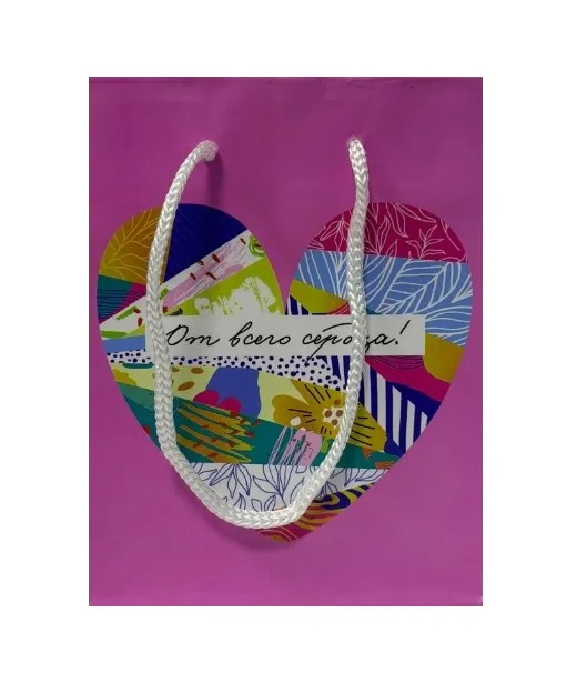 Пакет подарочный 11*14*6см сердце коллаж 90100 (12)