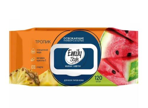 EMILY STYLE салфетки влажные универсальные тропик 120шт уп.с крышкой