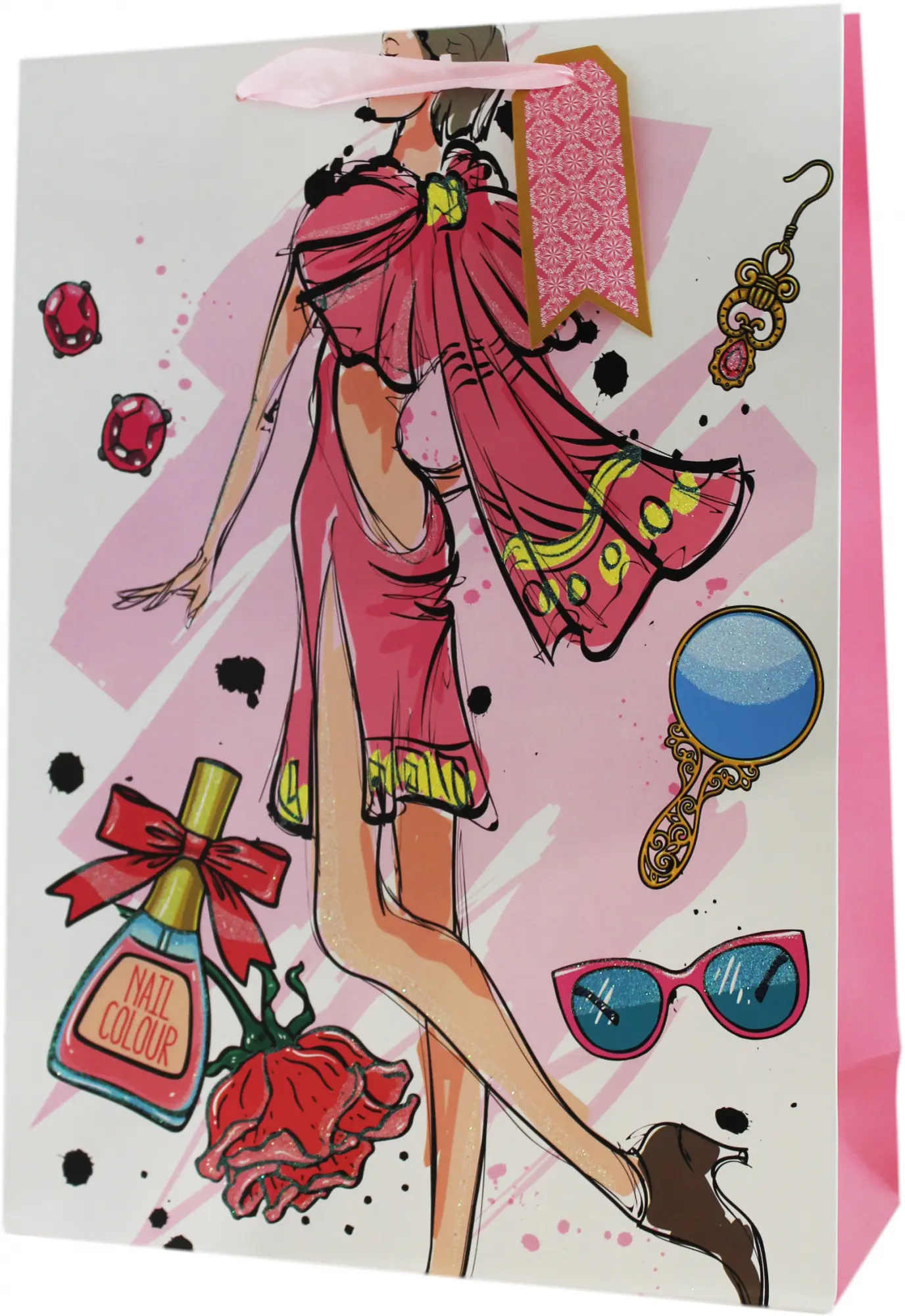 Пакет подарочный дизайн девушка в розовом 30*12*42см M0003L