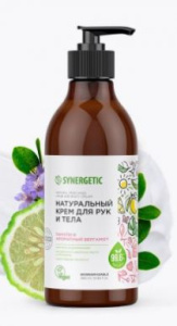SYNERGETIC крем д/рук и тела натуральный  пачули и ароматный бергамот 380мл