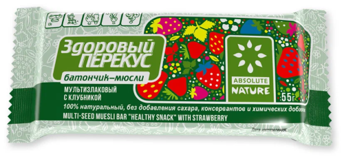 Батончик мюсли Здоровый перекус с клубникой 55г/20