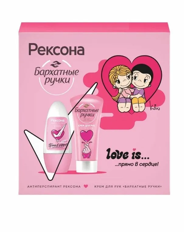 РЕКСОНА+БАРХАТНЫЕ РУЧКИ набор подарочный: дезодорант шариковый 50мл, крем д/рук основной уход 45мл