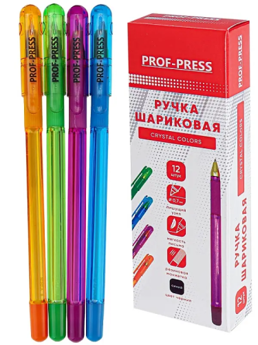Ручка шариковая crystal colors синяя 0,07мм РШ-4744