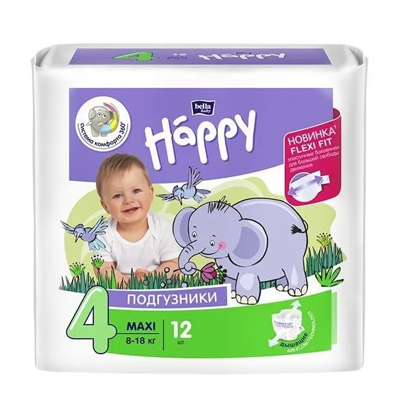 BELLA Baby happ подгузники детские maxi 8-18кг 12шт
