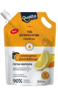 QUALITA средство д/мытья посуды lemon&orange мяг.уп. 500мл (12)