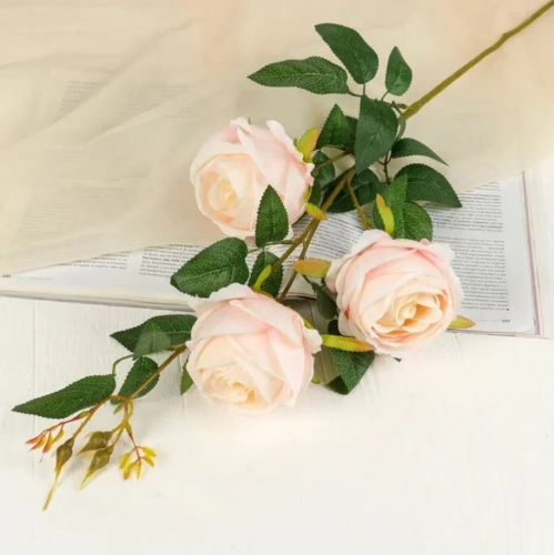 Цветы искусственные роза три бутона светло-розовый 8*80см 1659314