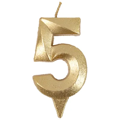 ВЕСЕЛАЯ ЗАТЕЯ свеча-цифра грань золото блеск №5 7см 1502-5770