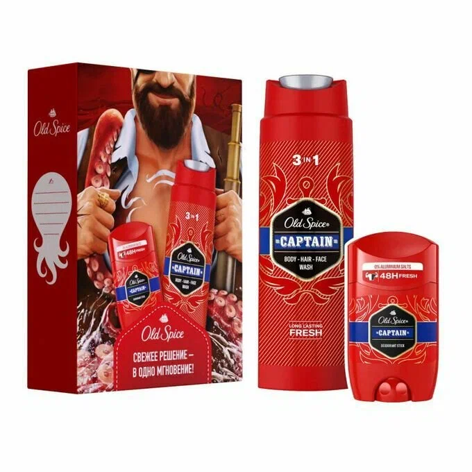 OLD SPICE набор подарочный: твердый дезодорант captain 50мл, гель д/душа 3в1 captain 250мл