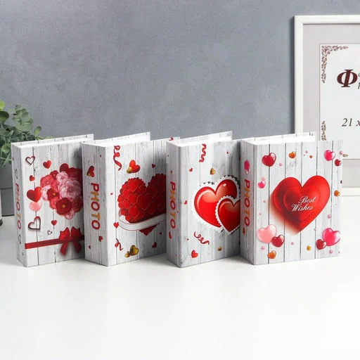 Фотоальбом 10*15см на 100 фото сердца и доски 16,5*13*4,8см 5291036