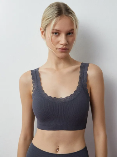 MINIMI топ короткий на широких кружевных бретелях 1121S grigio scuro р.S/M