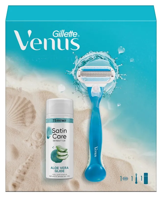 VENUS Gillette набор подарочный: бритва, сменная кассета, гель д/бритья д/чувствительной кожи 75мл