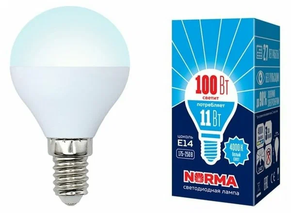 UNIEL лампа светодиодная LED-G45-11W/NW/E14/FR/NR