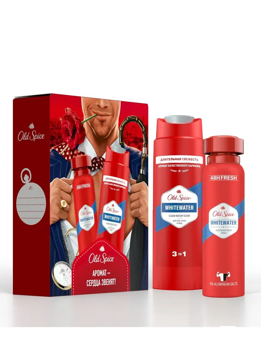 OLD SPICE набор подарочный: аэрозольный дезодорант whitewater 150мл, гель д/душа whitewater 250мл