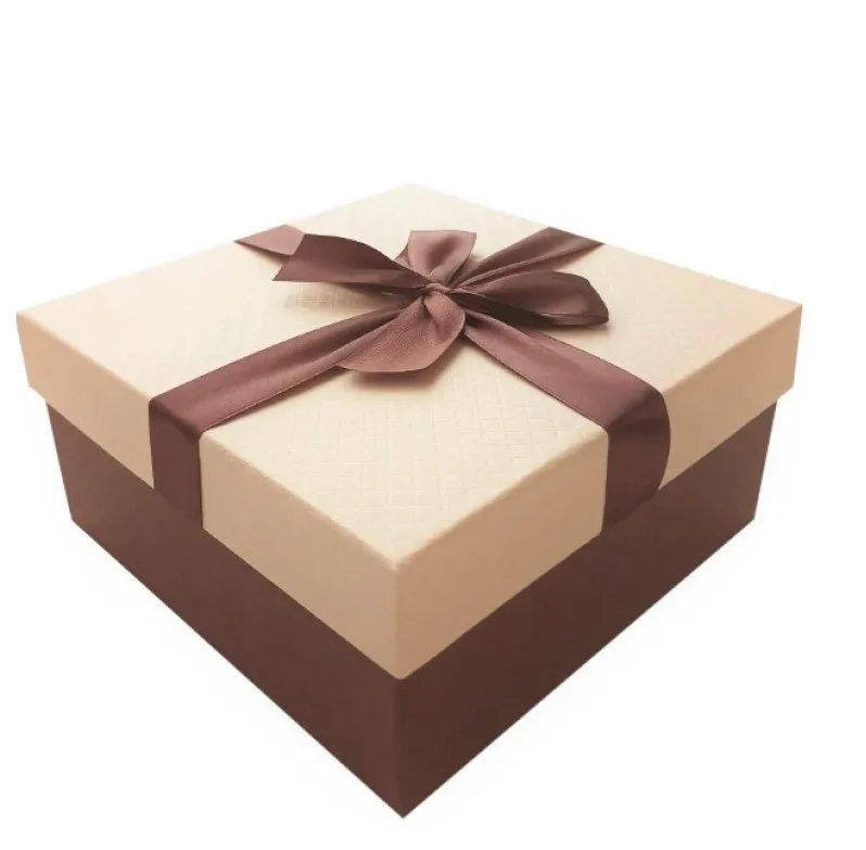 Коробка подарочная с бантом цв.слоновая кость-шоколадный 21*21*11см Д10103К.172.1