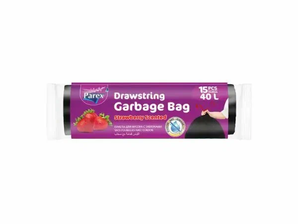 Пакеты д/мусора 40л 15шт PAREX с завязками с запахом клубники
