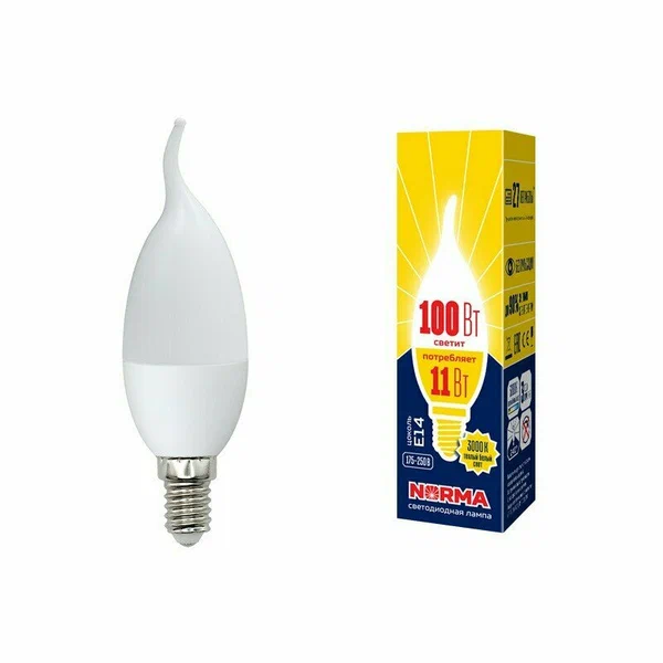 VOLPE лампа светодиодная теплый белый свет LED-CW37-11W/WW/E14/FR/NR_