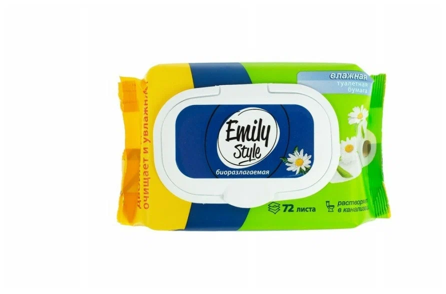 EMILY STYLE бумага туалетная влажная растворяющаяся 72шт уп.с крышкой