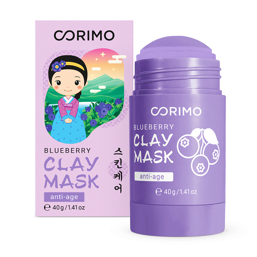 CORIMO маска д/лица глиняная в стике с коллагеном и голубикой 40г