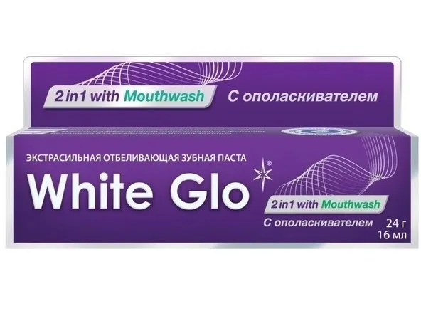 WHITE GLO паста зубная отбеливающая 2в1 24г