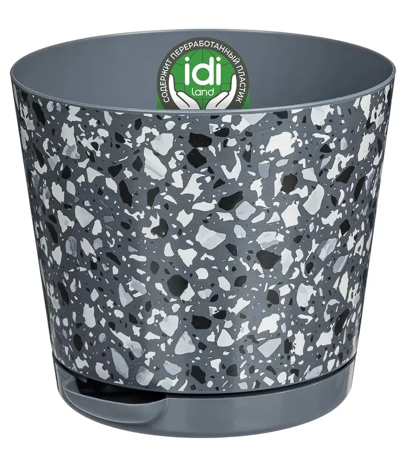 Кашпо stone flower прикорневой полив цв.серый 0,5л 221606735/01