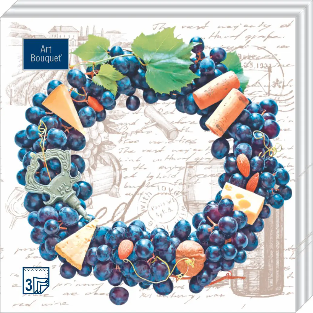 BOUQUET Home сollection салфетки столовые виноградный венок 3сл. 33*33см 20л