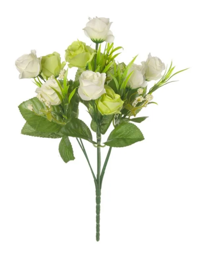 Цветок искусственный роза в букете цв.белый 27см E4-238B