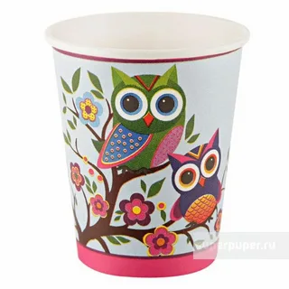 BGREEN стакан картонный совы 250мл 10шт