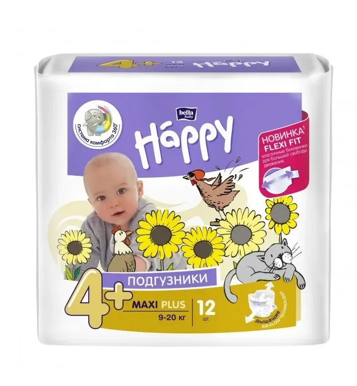 BELLA Baby happ подгузники детские maxi plus 9-20кг 12шт