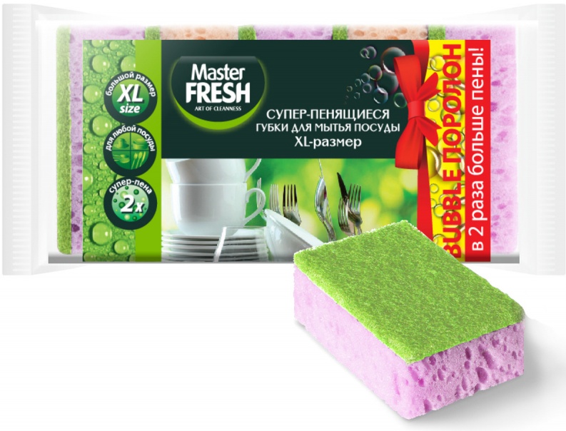MASTER FRESH губки д/мытья посуды xl bubble поролон 10шт