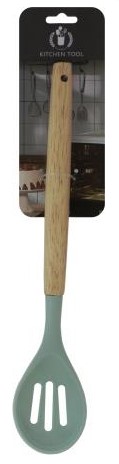 Ложка с прорезями дерево/силикон цв. светло-зеленый 31*5,5*2см H7542-24-1