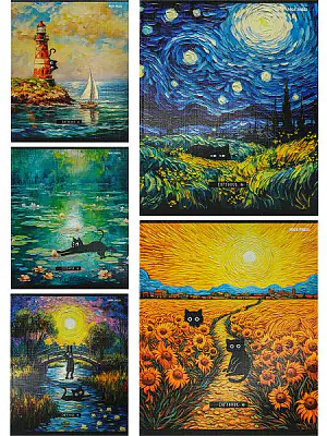 Тетрадь 48л клетка коты и искусство 48-7094