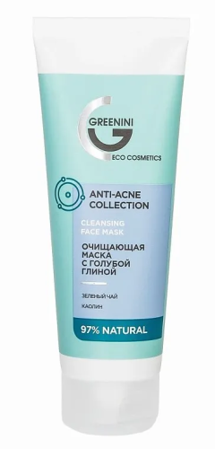 GREENINI маска д/лица очищающая с голубой глиной anti acne collection 75мл