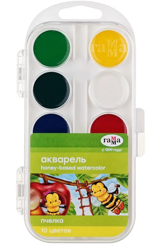 Акварель медовая пчелка без кисти 10цв