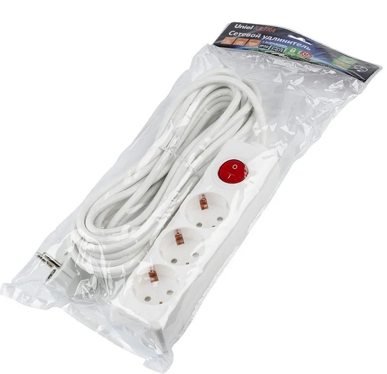 UNIEL удлинитель с заземлением 16А 3гн. 7м S-GCU3-7B WHITE