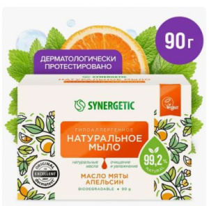 SYNERGETIC мыло туалетное натуральное масло мяты и апельсин 90г