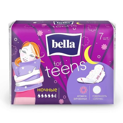 Bella For Teens Прокладки ультратонкие ночные ароматизированные, поверхность «сеточка», 7 шт