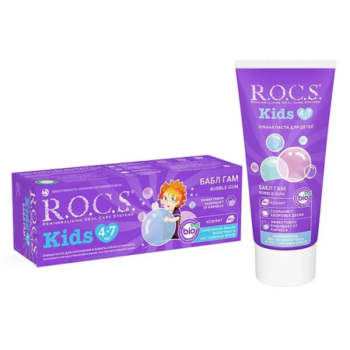 ROCS Kids паста зубная детская 3-7 бабл гам 45г                                                    