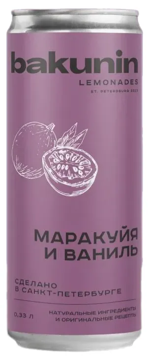 BAKUNIN напиток газированный маракуйя и ваниль 0,33л ж/б