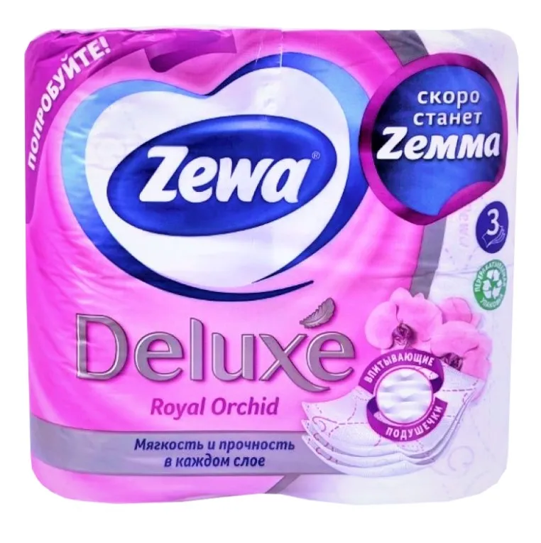 ZEWA Deluxe бумага туалетная орхидея 3сл. 4рулона