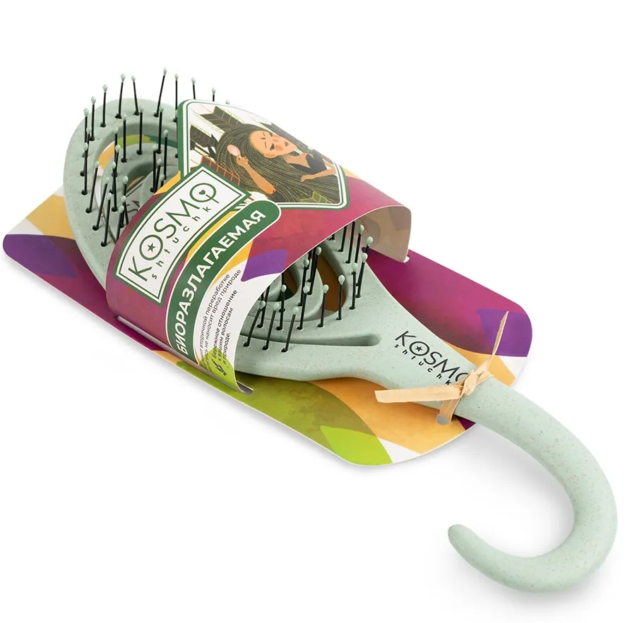 KOSMOSHTUCHKI расческа д/волос с крючком био зеленая
