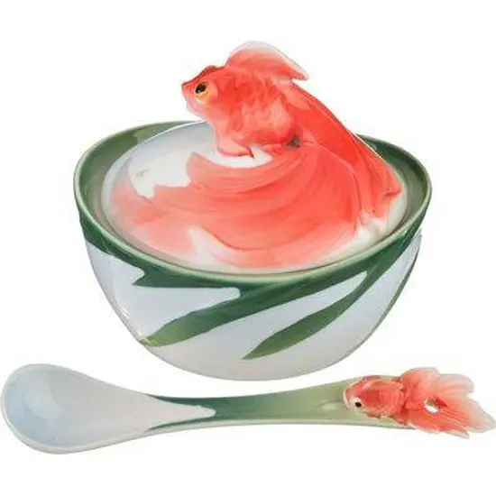 LEFARD икорница с ложкой золотая рыбка 10*10*9см 58-141