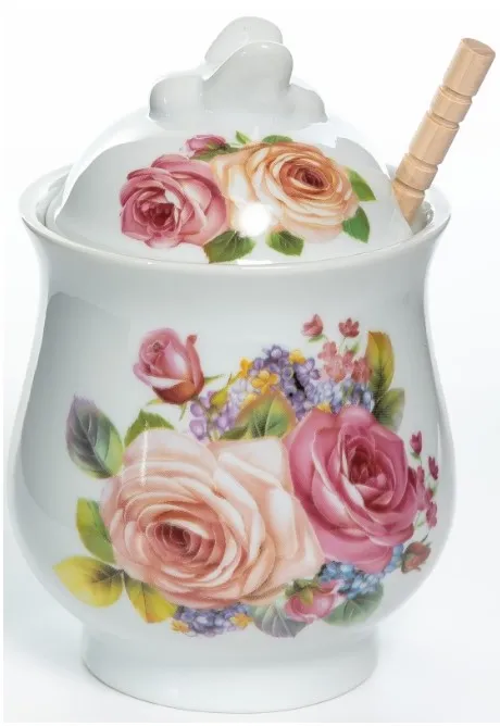 GUTERWAHL баночка д/меда party time с деревянной ложкой цветочный декор 9*14см