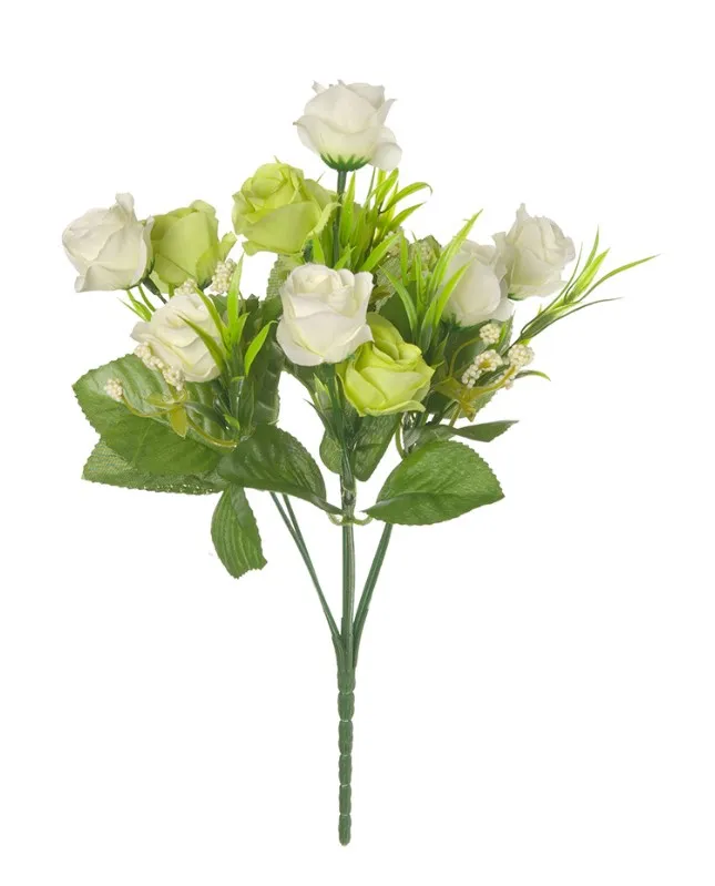 Цветок искусственный роза в букете цв.белый 27см E4-238B