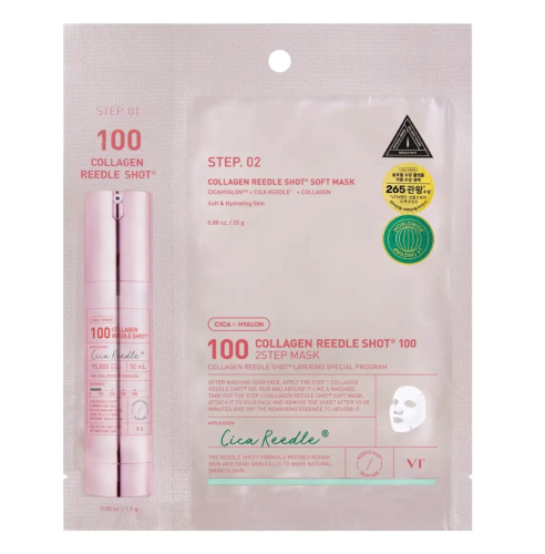VT COSMETICS маска тканевая двухфазная с микроиглами collagen reedle shot 100 2step mask 25г+1,5г