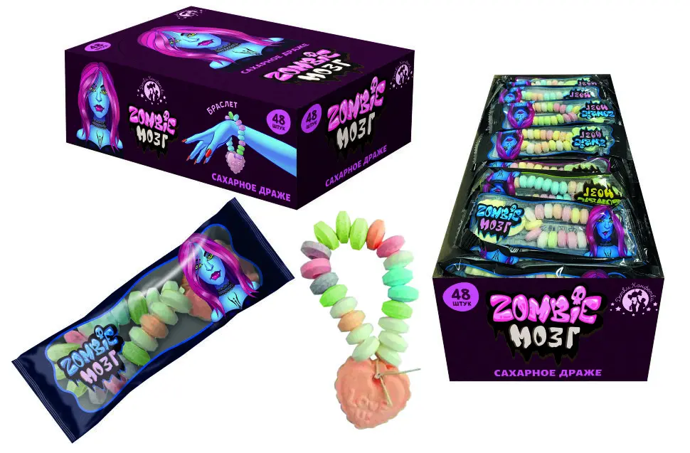 МОЗГ ZOMBIE конфеты сахарные браслет 12г
